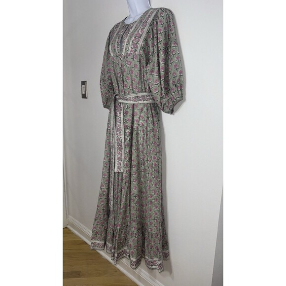 Marea Boho Floral Country Maxi Dress Peasant Garden Green Pink Women Sz 1 Small - Picture 5 of 11